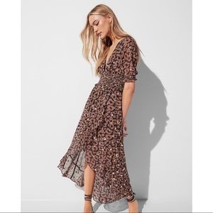 EXPRESS Metallic Leopard Smocked Waist Midi Dress